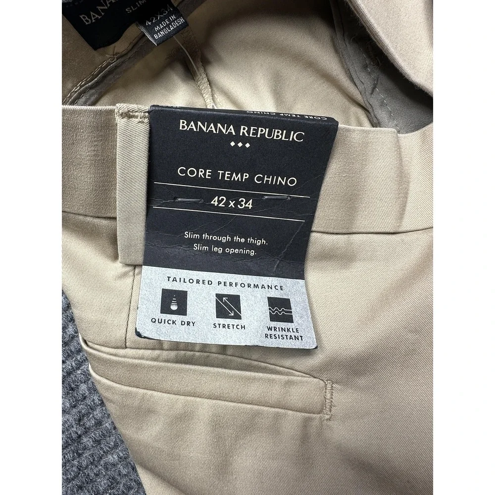 Banana Republic Pants Men 42x34 Khaki Core Temp Chino Slim Fit Stretch Quick Dry